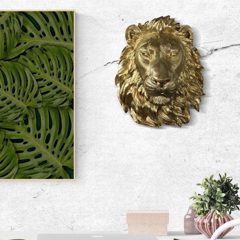 Wallcharmers Wall Charmers Lion in Gold - Faux Head Bust Mounted Fauxidermy Decorative Fake Resin Animal Mount Taxidermy Replica Decor Art - Image 2